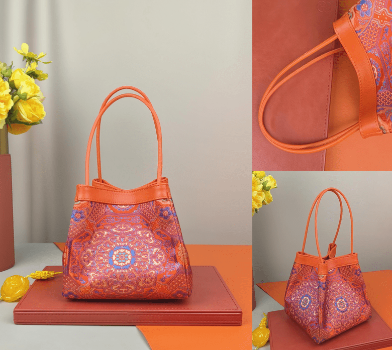 Phoenix Arc Bag – Brokat‑Tasche in Rot, handgefertigt, Luxus‑Design von Sinodreams